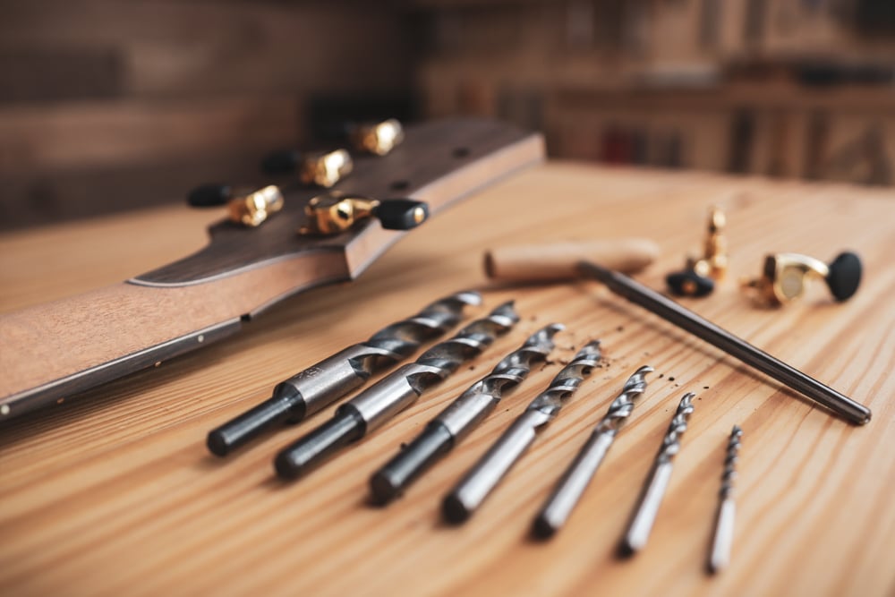 Drill bits and reamers for guitar tuners